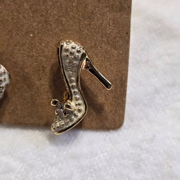 Shoe High Heel & Handbag Purse Earrings Stud Cream Colored Enamel Rhinestones - Picture 3 of 6